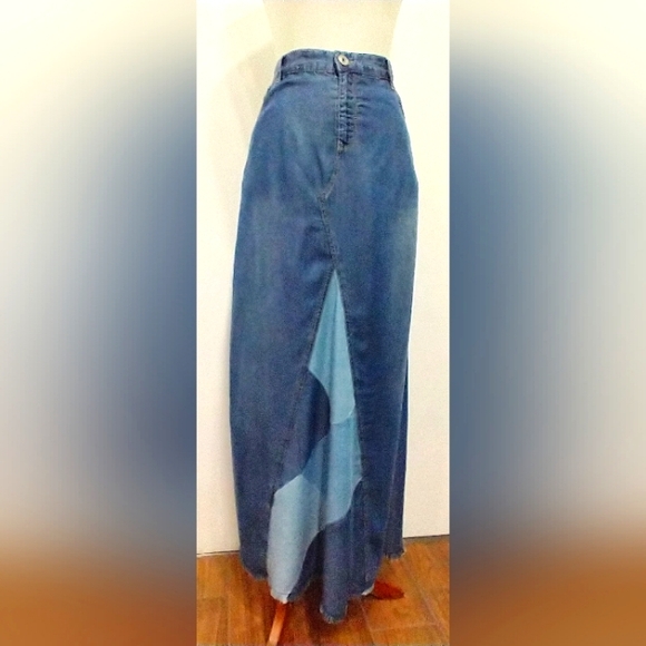 INC International Concepts Dresses & Skirts - INC DENIM RETRO PATCHWORK MAXI SKIRT